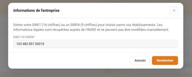 La fenêtre de modification des informations de l'entreprise