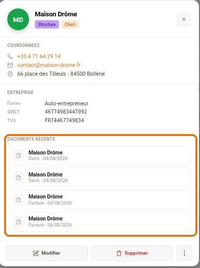 La fiche persona d'un client structure