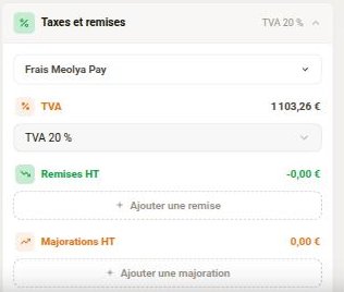 Le panneau taxes et remises d'un devis