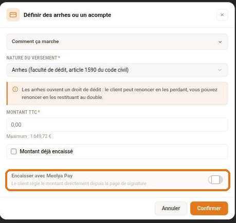 La définition d'arrhes sur un devis