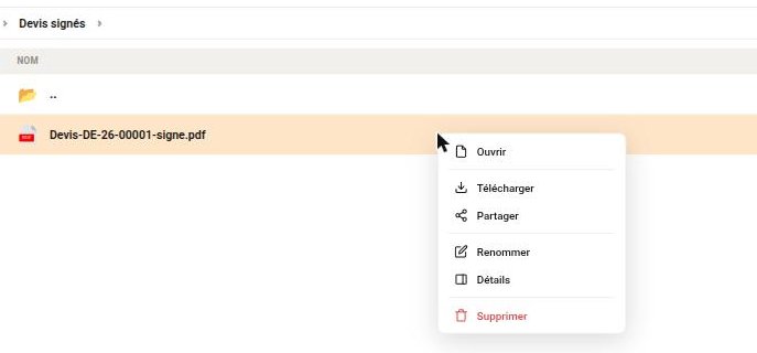 Le menu contextuel d'un fichier