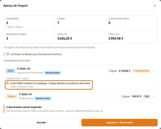 Document déplié avec un avertissement