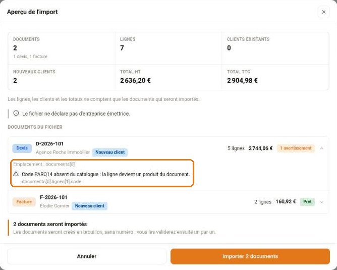 Document déplié avec un avertissement